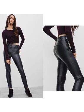 Aritzia Wilfred Adrienne Faux Leather Pleather Vegan Skinny Pant Black Sz 4